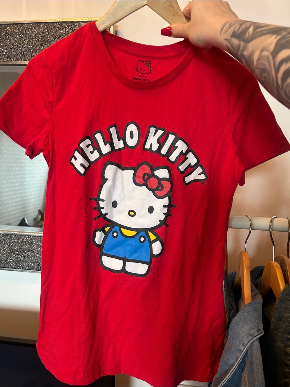 Hello Kitty Red Graphic Tee with Blue Accent